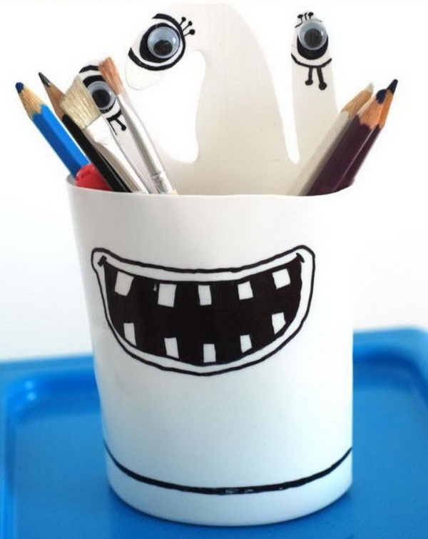 diy bote plastico para lapices escritorio infantil